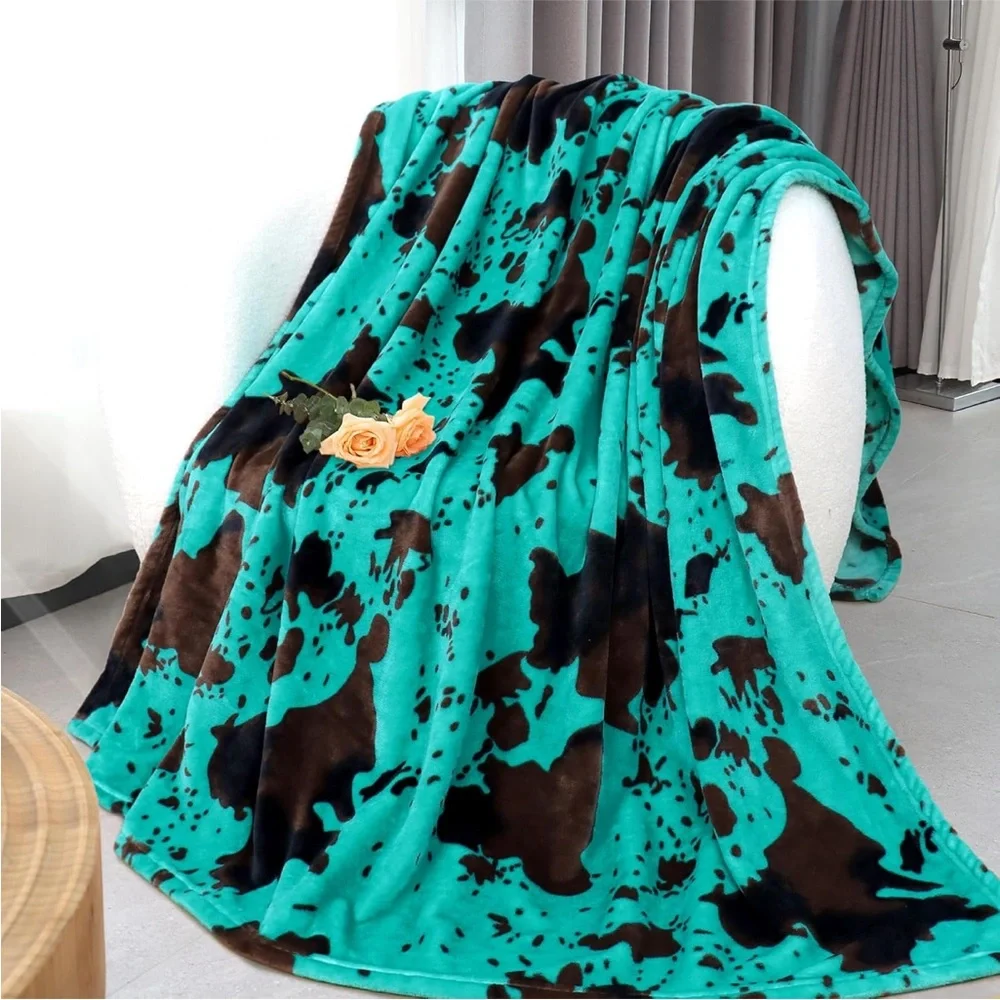 Cow Teal and Brown Throw Blanket